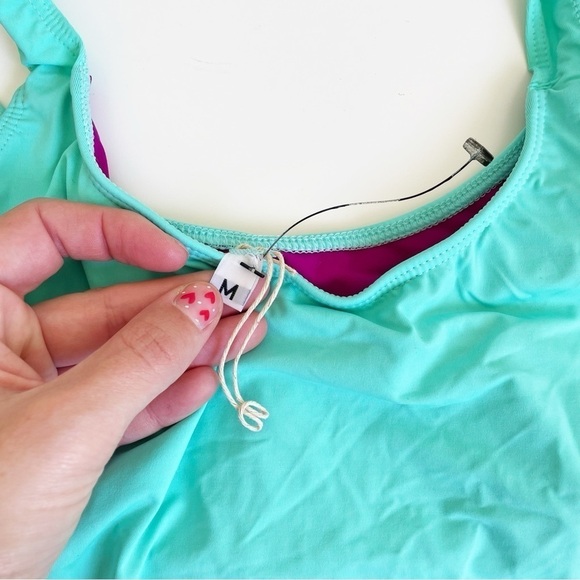 NEW Basta Surf Reversible Bikini Top size medium teal blue modest bright purple - Picture 3 of 5